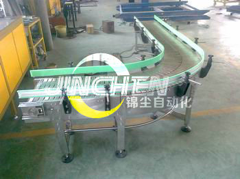 生產(chǎn)車(chē)間里的轉(zhuǎn)彎平頂鏈線